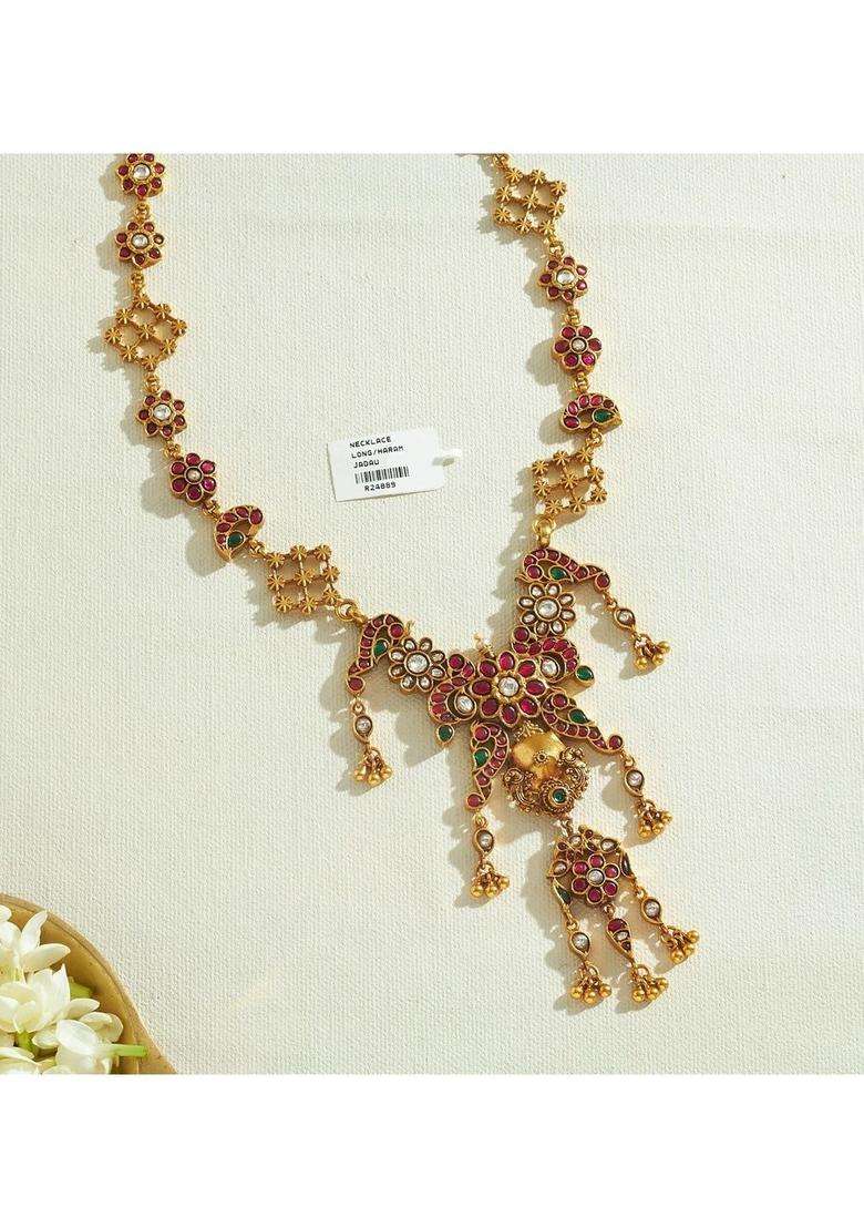 Sterling Silver Gold-Plated Temple Necklace with Kundan for Women | Traditional Temple Jewellery for Wedding & Festive Wear | Gift for Her - Indya