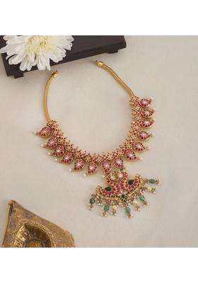 Sterling Silver Gold-Plated Temple Necklace with Kundan for Women | Traditional Temple Jewellery for Wedding & Festive Wear | Gift for Her