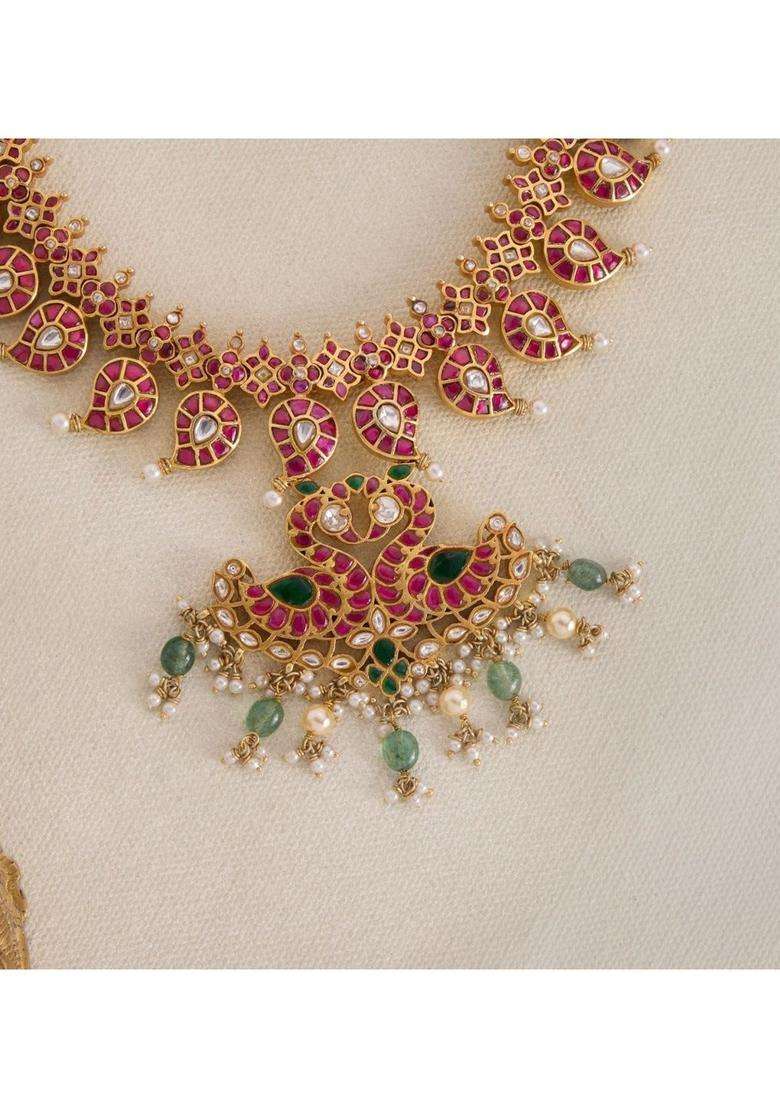Sterling Silver Gold-Plated Temple Necklace with Kundan for Women | Traditional Temple Jewellery for Wedding & Festive Wear | Gift for Her - Indya
