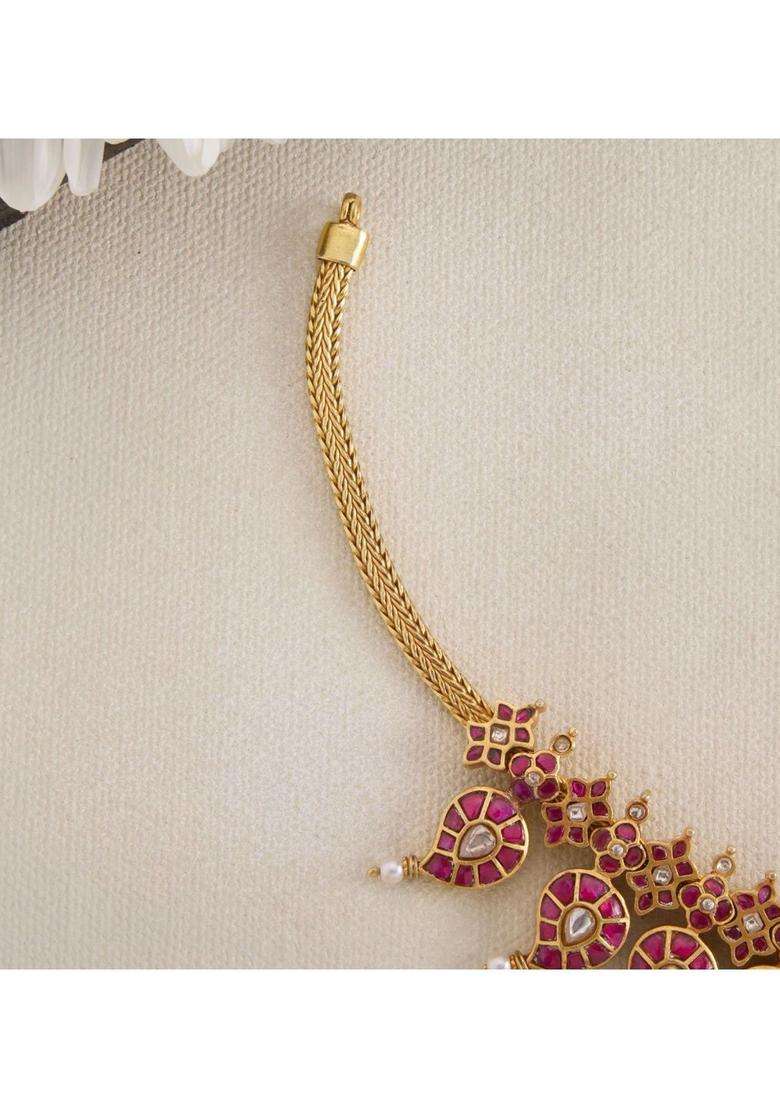 Sterling Silver Gold-Plated Temple Necklace with Kundan for Women | Traditional Temple Jewellery for Wedding & Festive Wear | Gift for Her - Indya