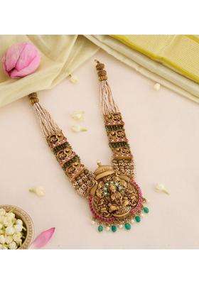 Sterling Silver Gold-Plated Temple Necklace with Kundan for Women | Traditional Temple Jewellery for Wedding & Festive Wear | Gift for Her
