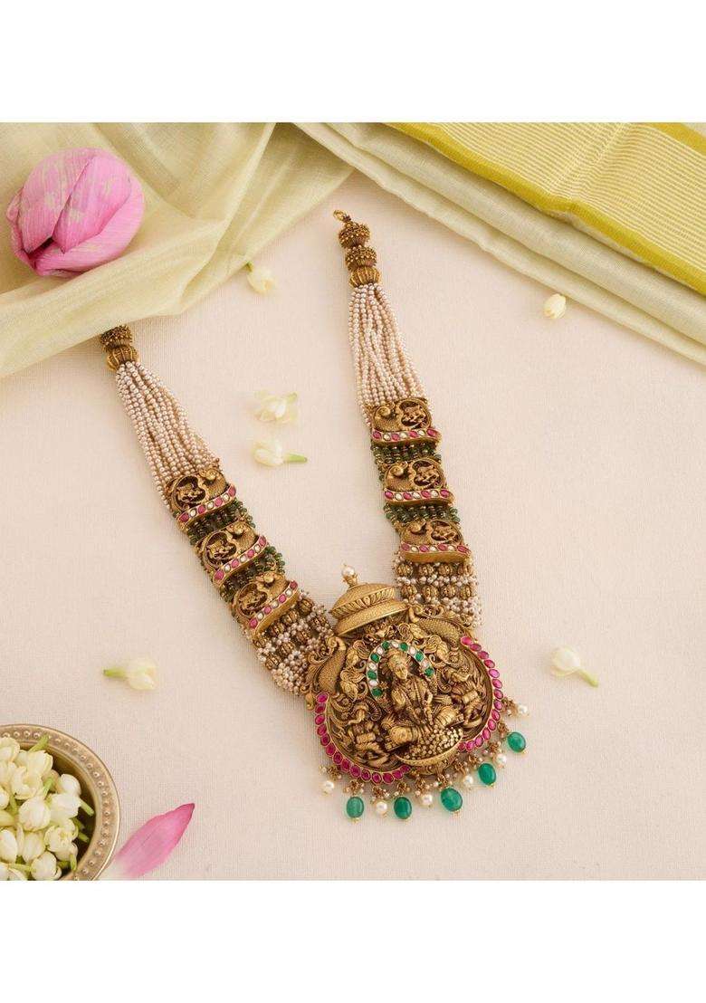 Sterling Silver Gold-Plated Temple Necklace with Kundan for Women | Traditional Temple Jewellery for Wedding & Festive Wear | Gift for Her - Indya