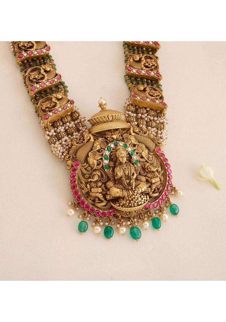 Sterling Silver Gold-Plated Temple Necklace with Kundan for Women | Traditional Temple Jewellery for Wedding & Festive Wear | Gift for Her - Indya