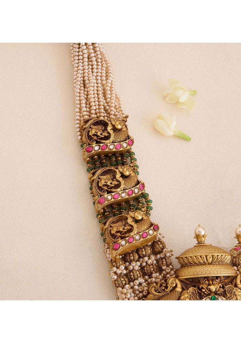 Sterling Silver Gold-Plated Temple Necklace with Kundan for Women | Traditional Temple Jewellery for Wedding & Festive Wear | Gift for Her - Indya