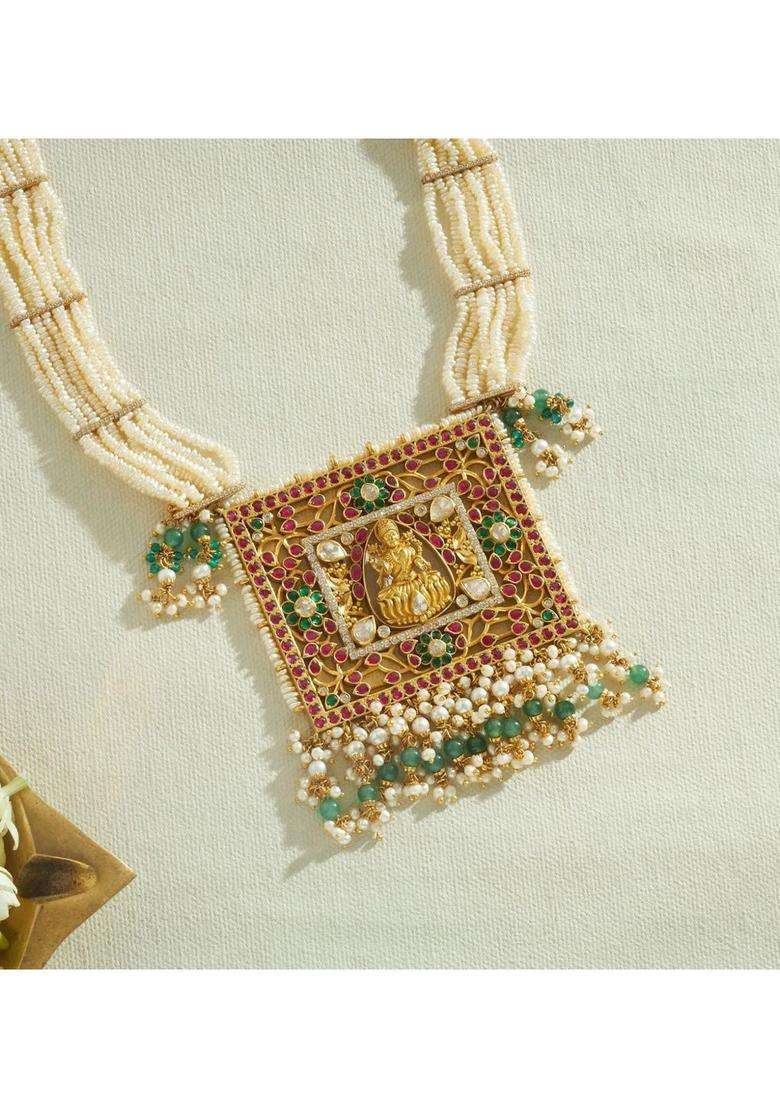 Sterling Silver Gold-Plated Temple Necklace with Kundan for Women | Traditional Temple Jewellery for Wedding & Festive Wear | Gift for Her - Indya