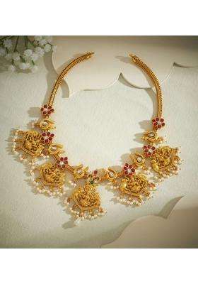 Sterling Silver Gold-Plated Temple Necklace with Kundan for Women | Traditional Temple Jewellery for Wedding & Festive Wear | Gift for Her