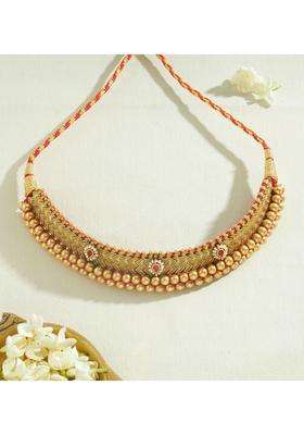 Sterling Silver Gold-Plated Antique Necklace with Pearl for Women | Traditional Temple Jewellery for Wedding & Festive Wear | Gift for Her