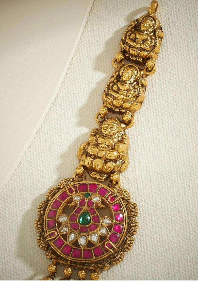 Sterling Silver Gold-Plated Temple Necklace with Kundan for Women | Traditional Temple Jewellery for Wedding & Festive Wear | Gift for Her - Indya