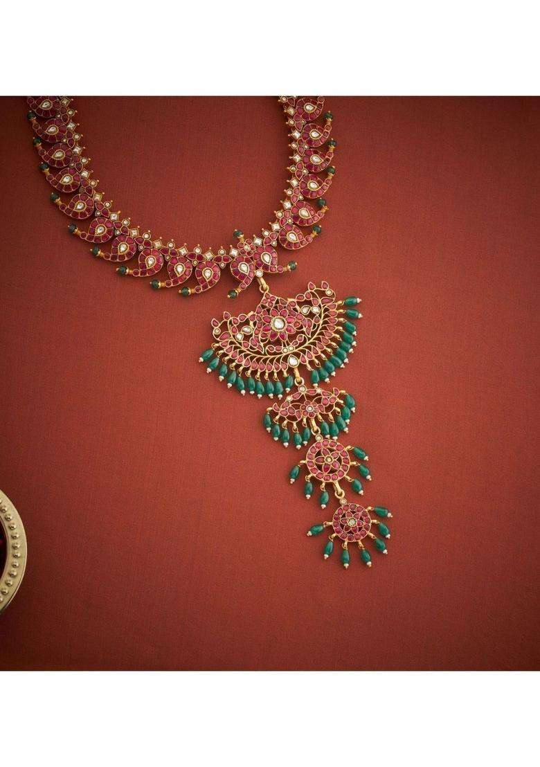 Sterling Silver Gold-Plated Temple Necklace with Kundan for Women | Traditional Temple Jewellery for Wedding & Festive Wear | Gift for Her - Indya
