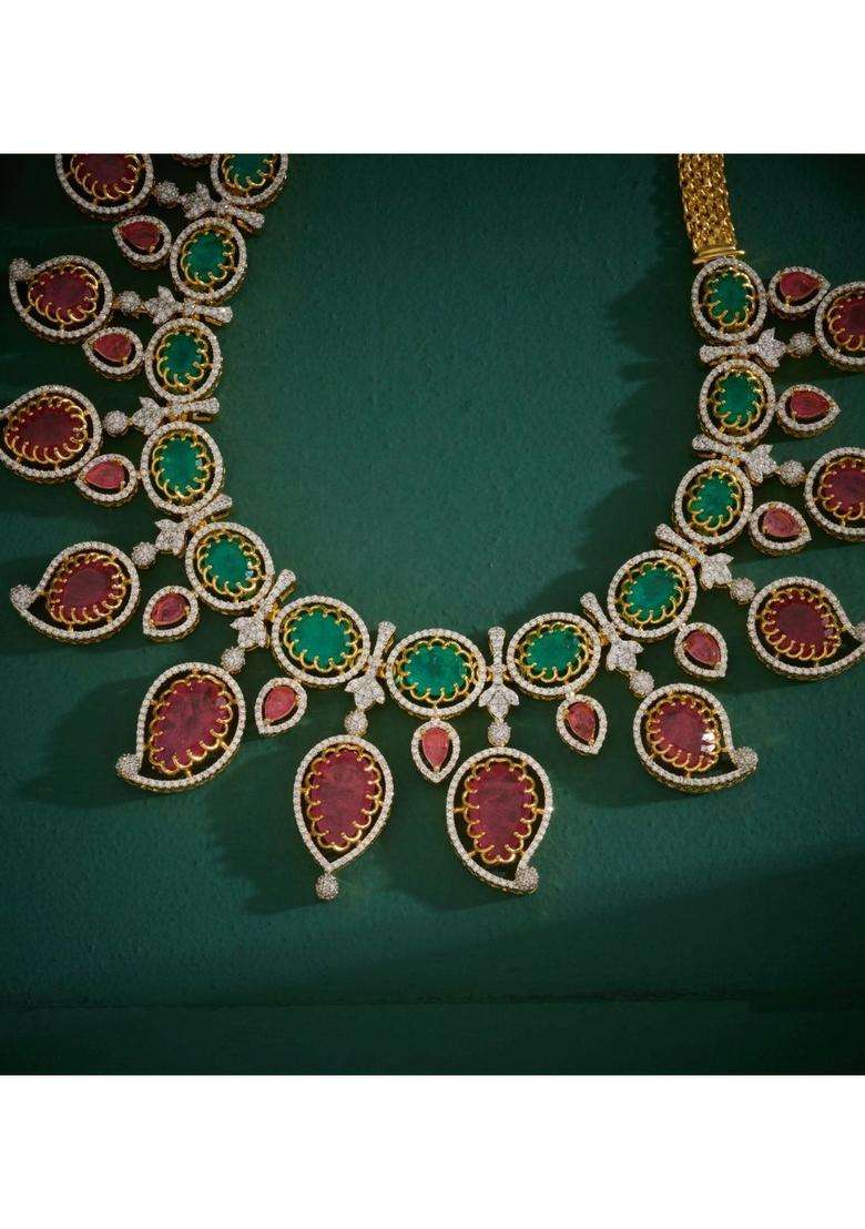 Sterling Silver Gold-Plated Temple Necklace with CZ Stone for Women | Traditional Temple Jewellery for Wedding & Festive Wear | Gift for Her - Indya