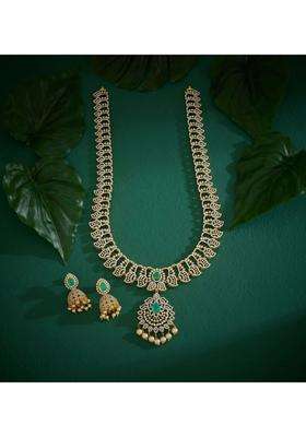 Sterling Silver Gold-Plated Temple Necklace with CZ Stone for Women | Traditional Temple Jewellery for Wedding & Festive Wear | Gift for Her