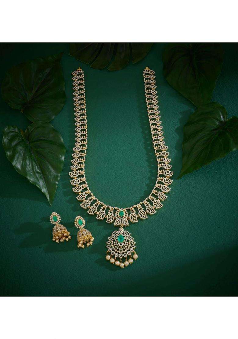 Sterling Silver Gold-Plated Temple Necklace with CZ Stone for Women | Traditional Temple Jewellery for Wedding & Festive Wear | Gift for Her - Indya