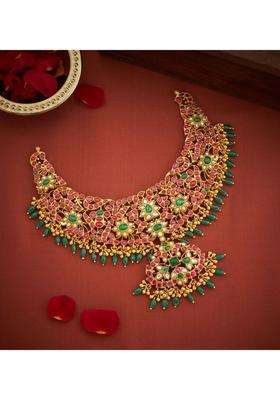 Sterling Silver Gold-Plated Temple Necklace with Kundan for Women | Traditional Temple Jewellery for Wedding & Festive Wear | Gift for Her