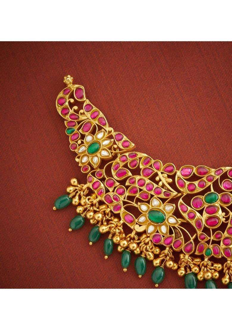 Sterling Silver Gold-Plated Temple Necklace with Kundan for Women | Traditional Temple Jewellery for Wedding & Festive Wear | Gift for Her - Indya