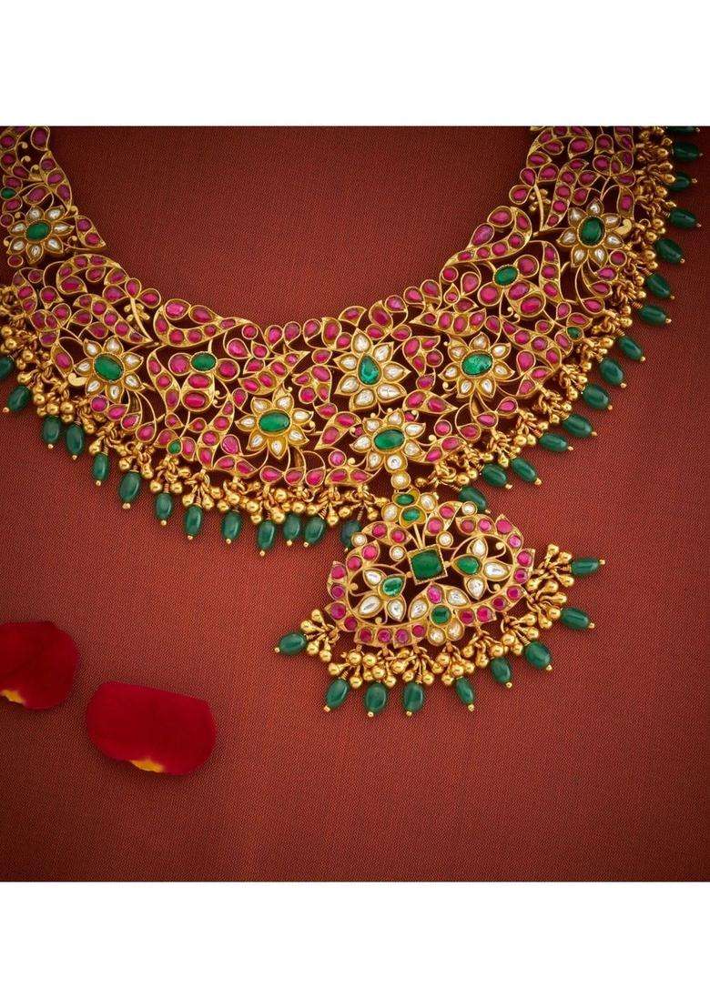 Sterling Silver Gold-Plated Temple Necklace with Kundan for Women | Traditional Temple Jewellery for Wedding & Festive Wear | Gift for Her - Indya