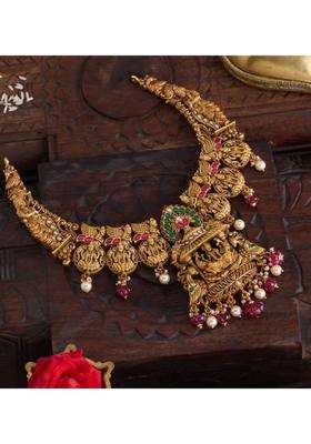Sterling Silver Gold-Plated Temple Necklace with Kundan for Women | Traditional Temple Jewellery for Wedding & Festive Wear | Gift for Her