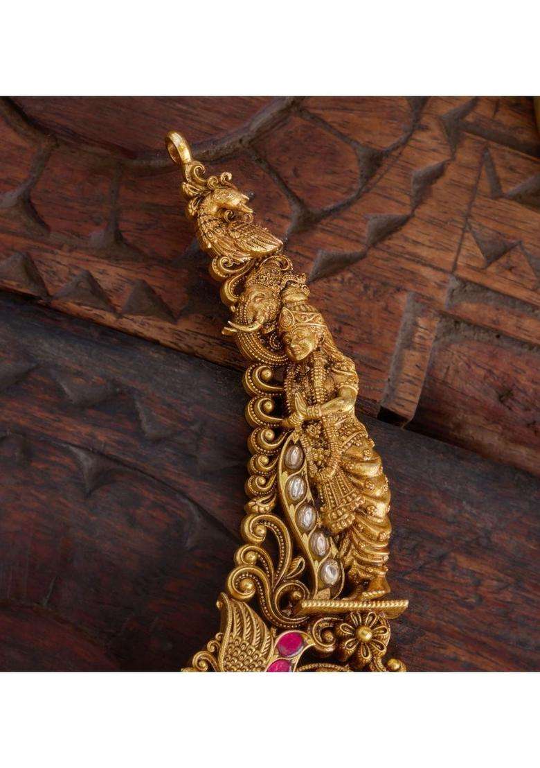 Sterling Silver Gold-Plated Temple Necklace with Kundan for Women | Traditional Temple Jewellery for Wedding & Festive Wear | Gift for Her - Indya