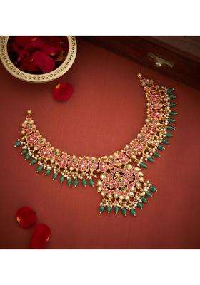 Sterling Silver Gold-Plated Temple Necklace with Kundan for Women | Traditional Temple Jewellery for Wedding & Festive Wear | Gift for Her