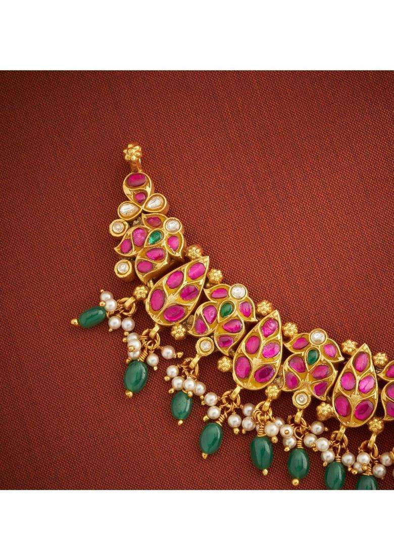 Sterling Silver Gold-Plated Temple Necklace with Kundan for Women | Traditional Temple Jewellery for Wedding & Festive Wear | Gift for Her - Indya