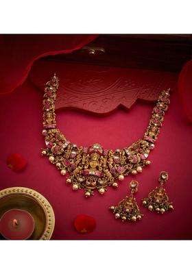 Sterling Silver Gold-Plated Temple Necklace with Kundan for Women | Traditional Temple Jewellery for Wedding & Festive Wear | Gift for Her