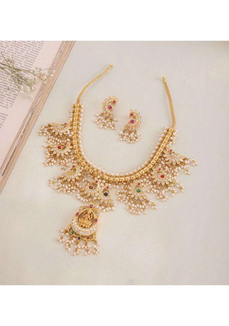 Sterling Silver Gold-Plated Temple Necklace with Kundan for Women | Traditional Temple Jewellery for Wedding & Festive Wear | Gift for Her - Indya
