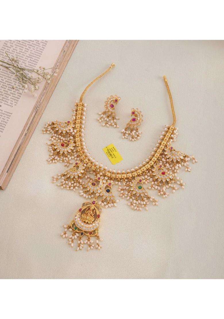 Sterling Silver Gold-Plated Temple Necklace with Kundan for Women | Traditional Temple Jewellery for Wedding & Festive Wear | Gift for Her - Indya