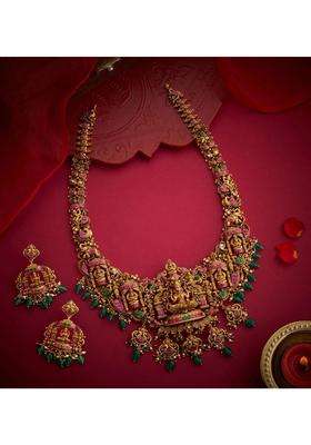Sterling Silver Gold-Plated Temple Necklace with Kundan for Women | Traditional Temple Jewellery for Wedding & Festive Wear | Gift for Her