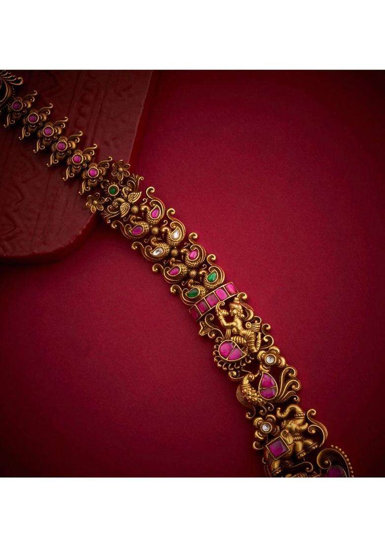 Sterling Silver Gold-Plated Temple Necklace with Kundan for Women | Traditional Temple Jewellery for Wedding & Festive Wear | Gift for Her - Indya