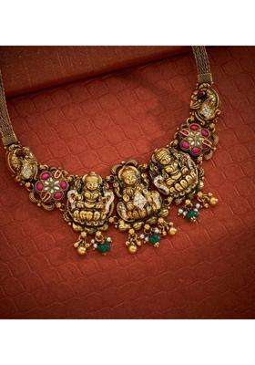 Sterling Silver Gold-Plated Temple Necklace with Kundan for Women | Traditional Temple Jewellery for Wedding & Festive Wear | Gift for Her
