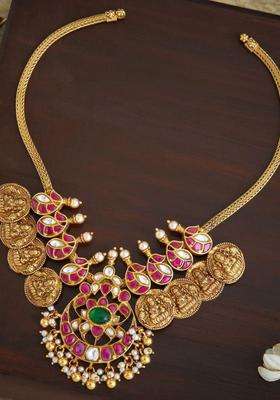 Sterling Silver Gold-Plated Temple Necklace with Kundan for Women | Traditional Temple Jewellery for Wedding & Festive Wear | Gift for Her