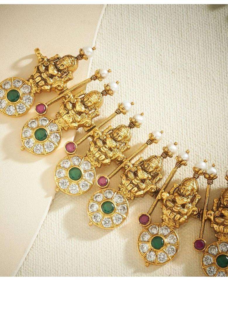 Sterling Silver Gold-Plated Temple Necklace with Pearl for Women | Traditional Temple Jewellery for Wedding & Festive Wear | Gift for Her - Indya