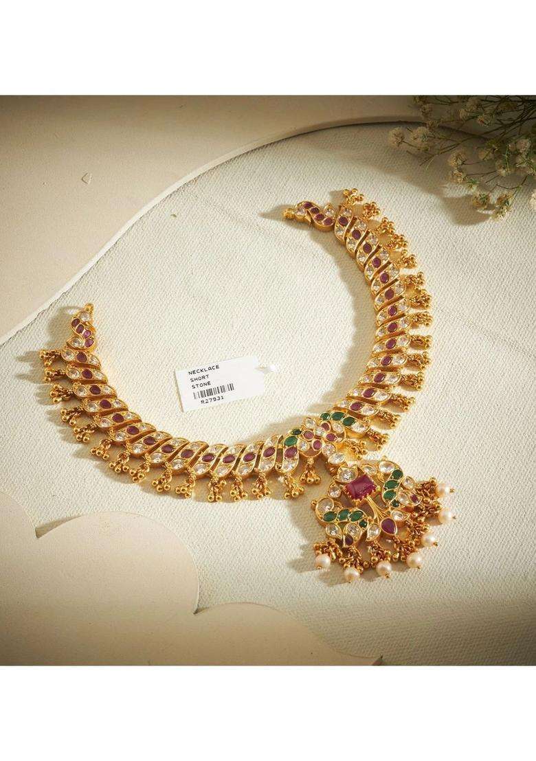 Sterling Silver Gold-Plated Temple Necklace with Pearl for Women | Traditional Temple Jewellery for Wedding & Festive Wear | Gift for Her - Indya
