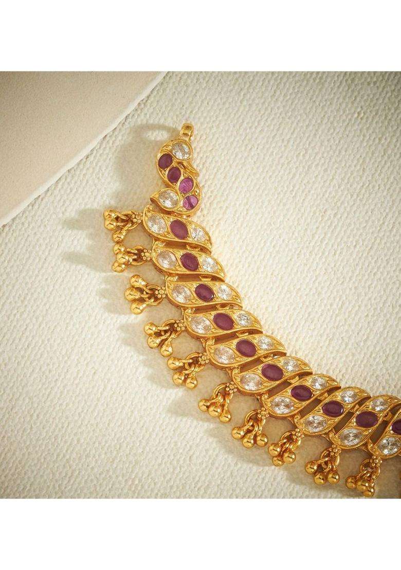 Sterling Silver Gold-Plated Temple Necklace with Pearl for Women | Traditional Temple Jewellery for Wedding & Festive Wear | Gift for Her - Indya