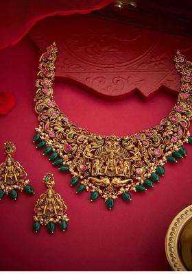 Sterling Silver Gold-Plated Temple Necklace with Kundan for Women | Traditional Temple Jewellery for Wedding & Festive Wear | Gift for Her
