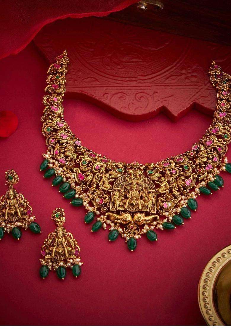 Sterling Silver Gold-Plated Temple Necklace with Kundan for Women | Traditional Temple Jewellery for Wedding & Festive Wear | Gift for Her - Indya