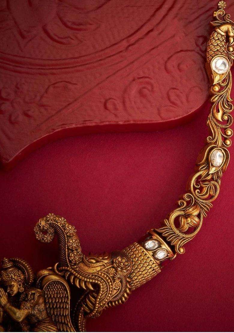 Sterling Silver Gold-Plated Temple Necklace with Kundan for Women | Traditional Temple Jewellery for Wedding & Festive Wear | Gift for Her - Indya