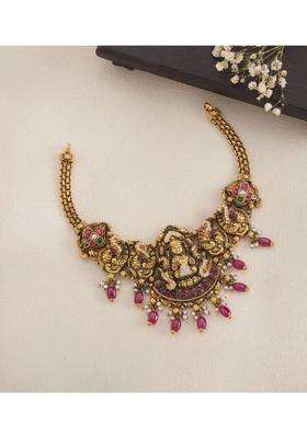 Sterling Silver Gold-Plated Temple Necklace with Pearl for Women | Traditional Temple Jewellery for Wedding & Festive Wear | Gift for Her