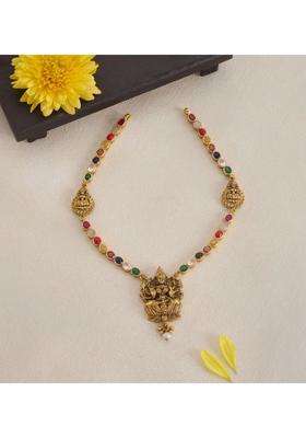 Sterling Silver Gold-Plated Temple Necklace with Pearl for Women | Traditional Temple Jewellery for Wedding & Festive Wear | Gift for Her
