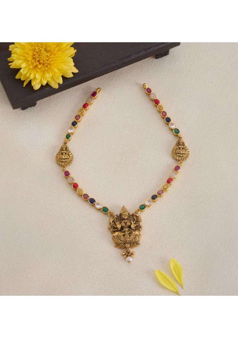Sterling Silver Gold-Plated Temple Necklace with Pearl for Women | Traditional Temple Jewellery for Wedding & Festive Wear | Gift for Her - Indya
