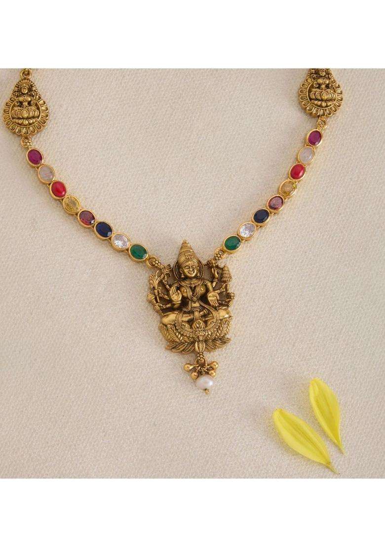 Sterling Silver Gold-Plated Temple Necklace with Pearl for Women | Traditional Temple Jewellery for Wedding & Festive Wear | Gift for Her - Indya