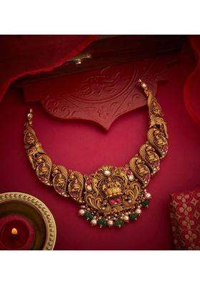 Sterling Silver Gold-Plated Temple Necklace with Kundan for Women | Traditional Temple Jewellery for Wedding & Festive Wear | Gift for Her