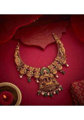 Sterling Silver Gold-Plated Temple Necklace with Kundan for Women | Traditional Temple Jewellery for Wedding & Festive Wear | Gift for Her