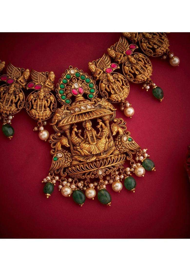 Sterling Silver Gold-Plated Temple Necklace with Kundan for Women | Traditional Temple Jewellery for Wedding & Festive Wear | Gift for Her - Indya