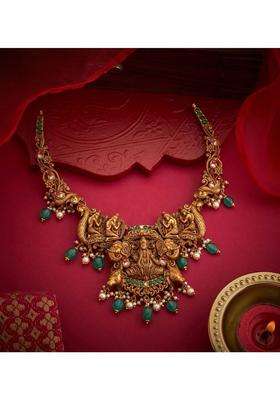 Sterling Silver Gold-Plated Temple Necklace with Kundan for Women | Traditional Temple Jewellery for Wedding & Festive Wear | Gift for Her