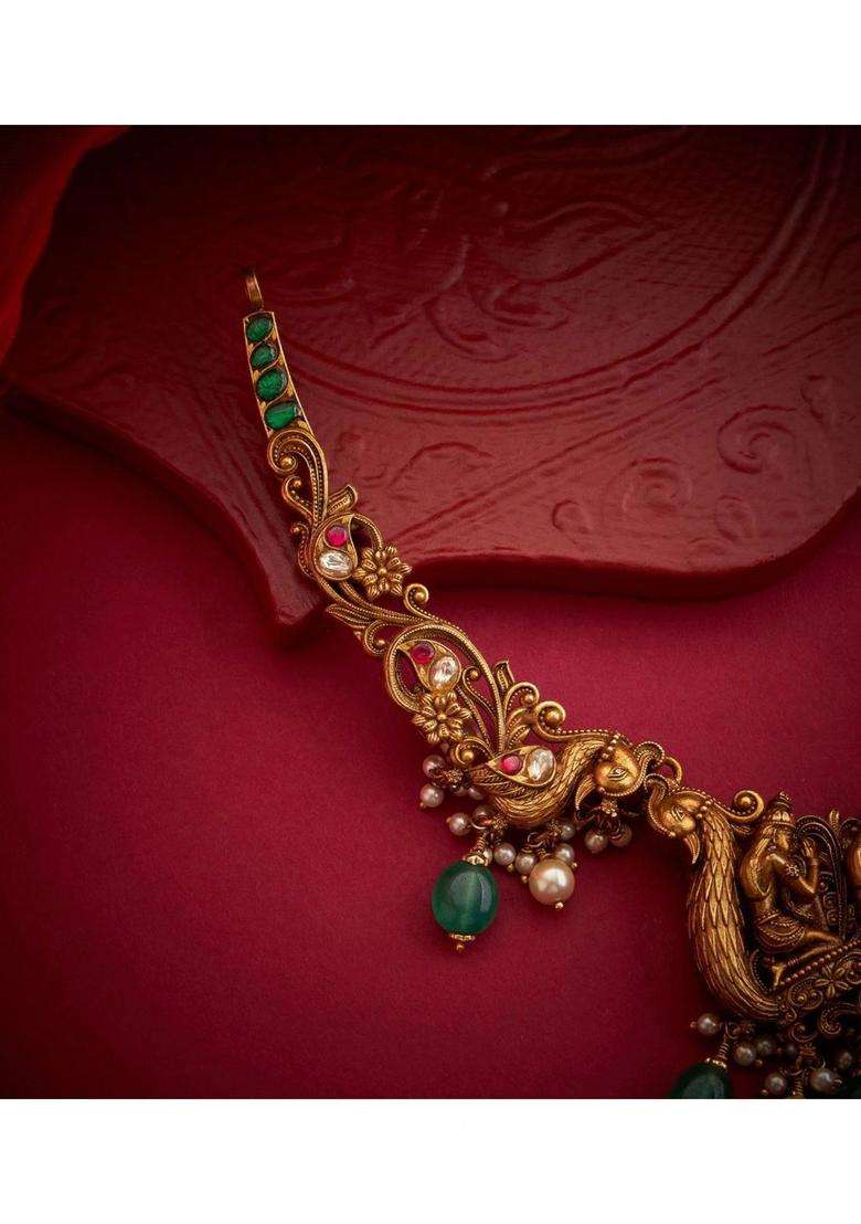Sterling Silver Gold-Plated Temple Necklace with Kundan for Women | Traditional Temple Jewellery for Wedding & Festive Wear | Gift for Her - Indya