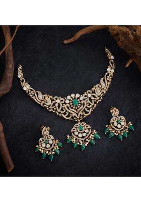 Sterling Silver Gold-Plated Temple Necklace with CZ Stone for Women | Traditional Temple Jewellery for Wedding & Festive Wear | Gift for Her