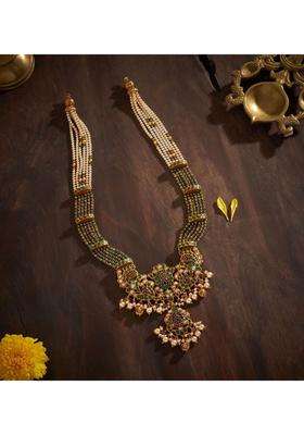 Sterling Silver Gold-Plated Temple Necklace with Kundan for Women | Traditional Temple Jewellery for Wedding & Festive Wear | Gift for Her