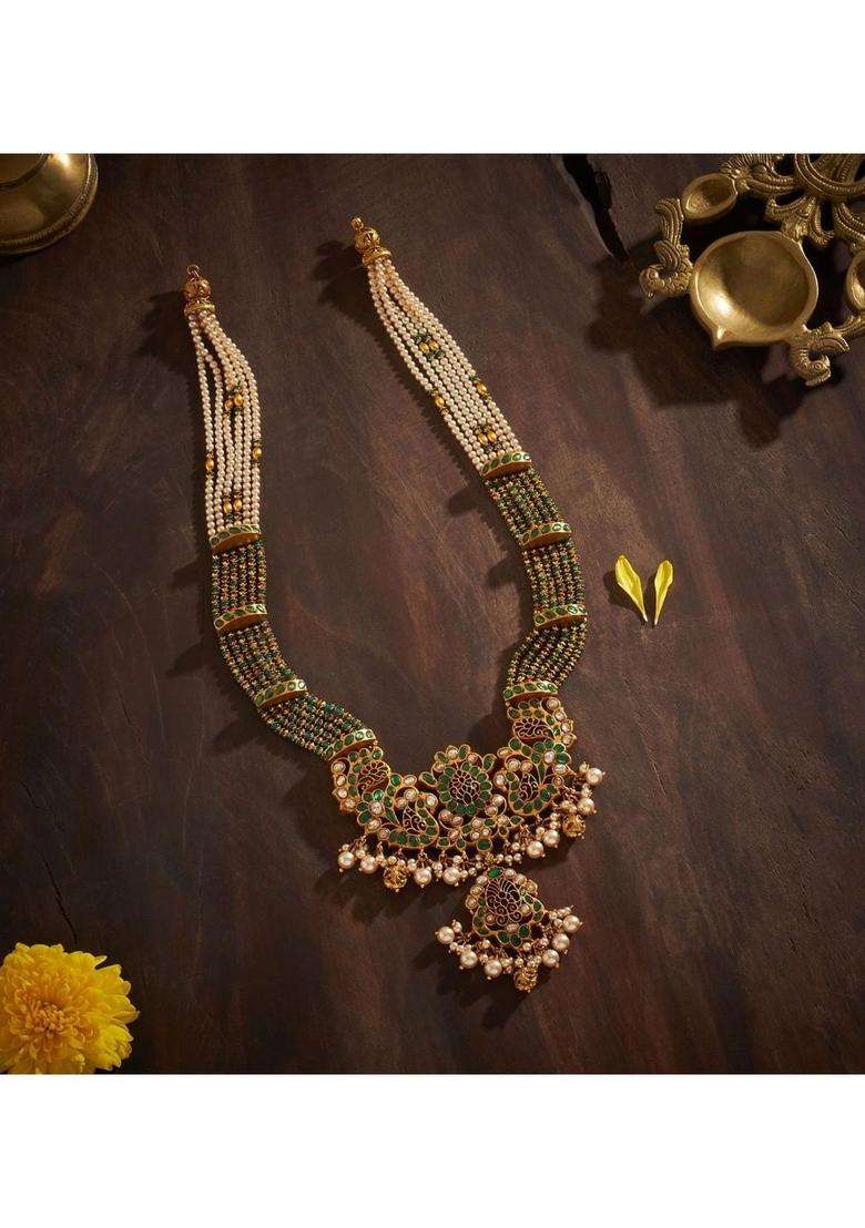 Sterling Silver Gold-Plated Temple Necklace with Kundan for Women | Traditional Temple Jewellery for Wedding & Festive Wear | Gift for Her - Indya