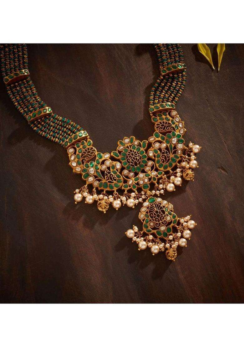 Sterling Silver Gold-Plated Temple Necklace with Kundan for Women | Traditional Temple Jewellery for Wedding & Festive Wear | Gift for Her - Indya