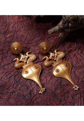Gold-Plated Peacock Shaped Drop Earrings with Ruby Stone for Women | Traditional Temple Jewellery for Wedding & Festive Wear | Gift for Her